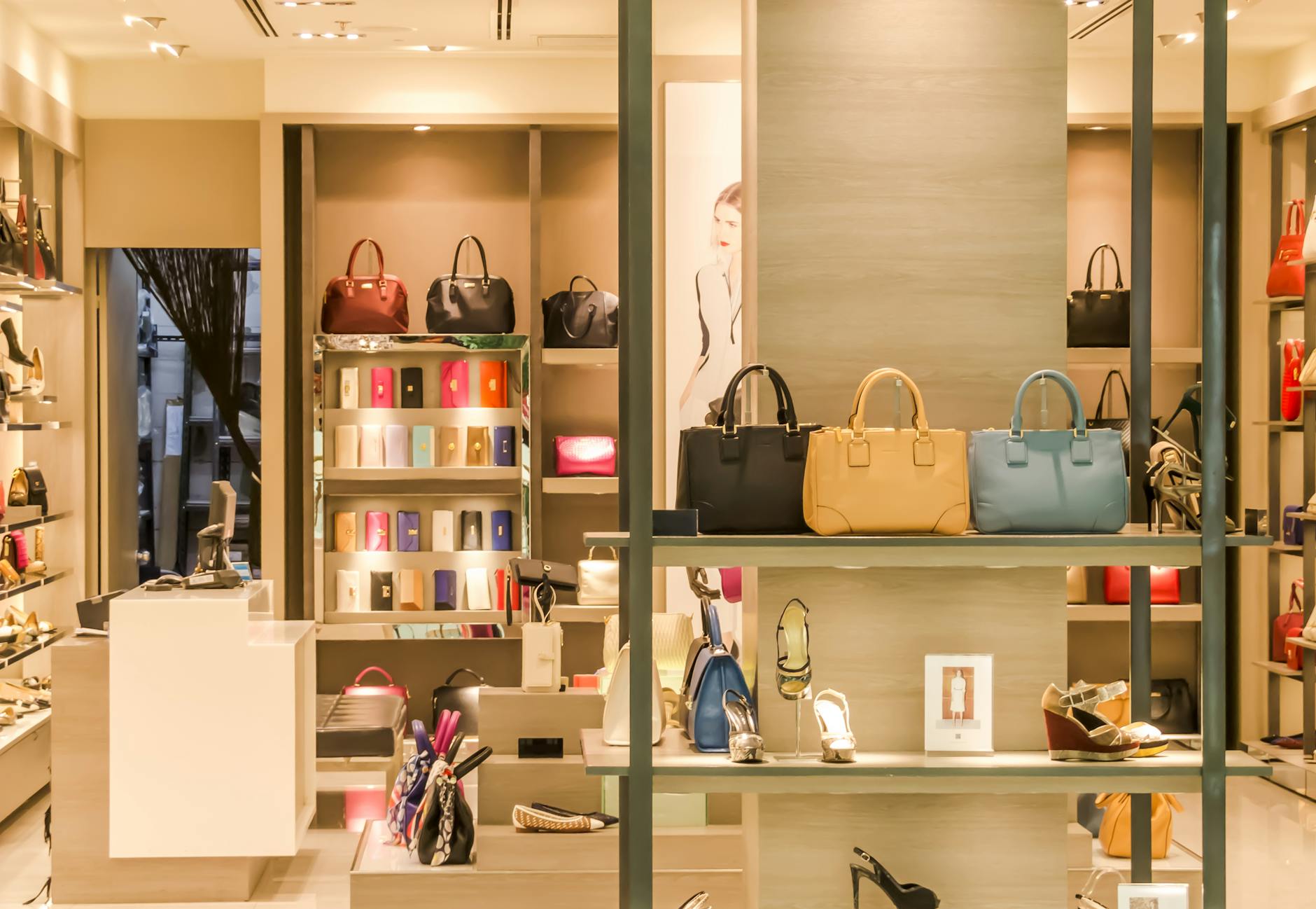 assorted color leather bag display inside room